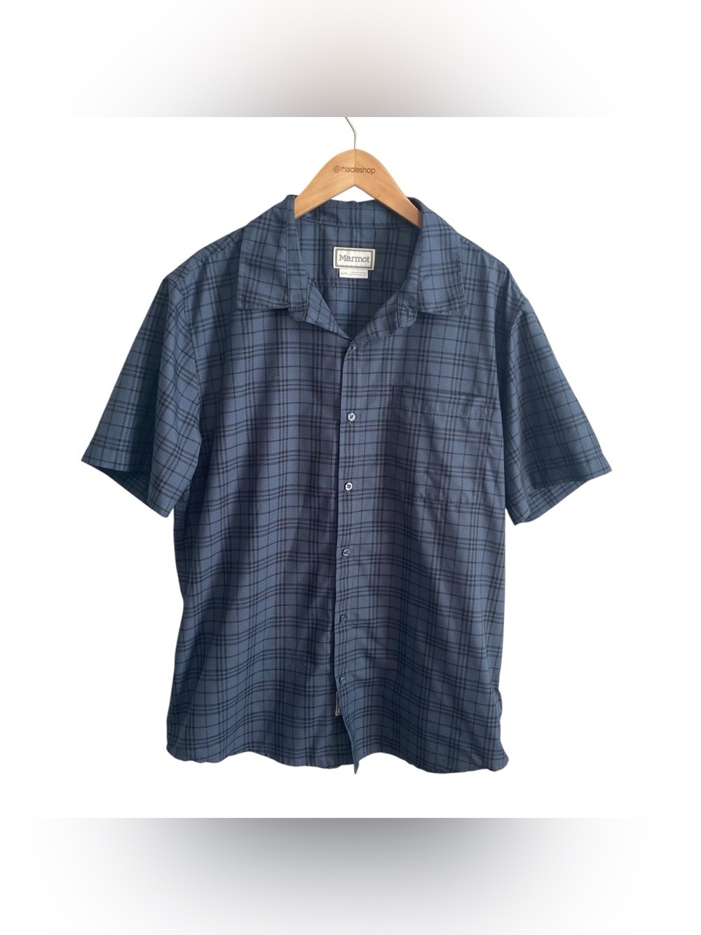 Marmot Men's Short Sleeve Blue and Black Plaid Button Down Shirt Size XL
